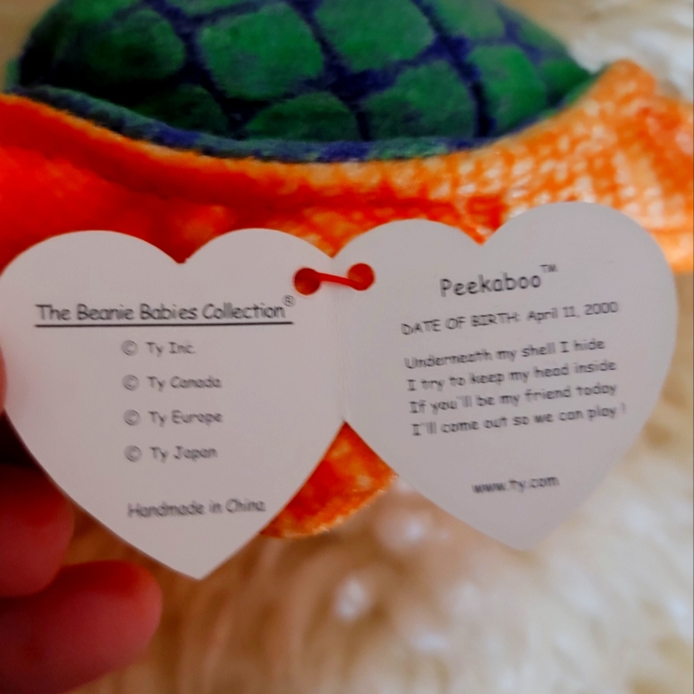 TY Beanie Babies Plush Turtle "Peekaboo"  ERROR Tag #42MBBZUX Size 7" NWT - Picture 6 of 11